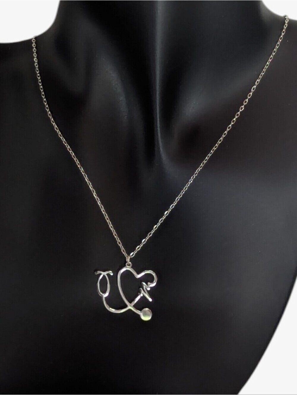 Silver Stethoscope Pendant Necklace Stainless Steel Nurse Doctor Healthcare Gift
